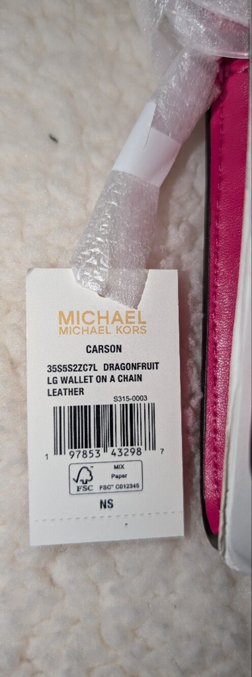 MICHAEL Michael Kors Carson Large Leather Wallet On A Chain Dragonfruit Pink NWT - Picture 2 of 7